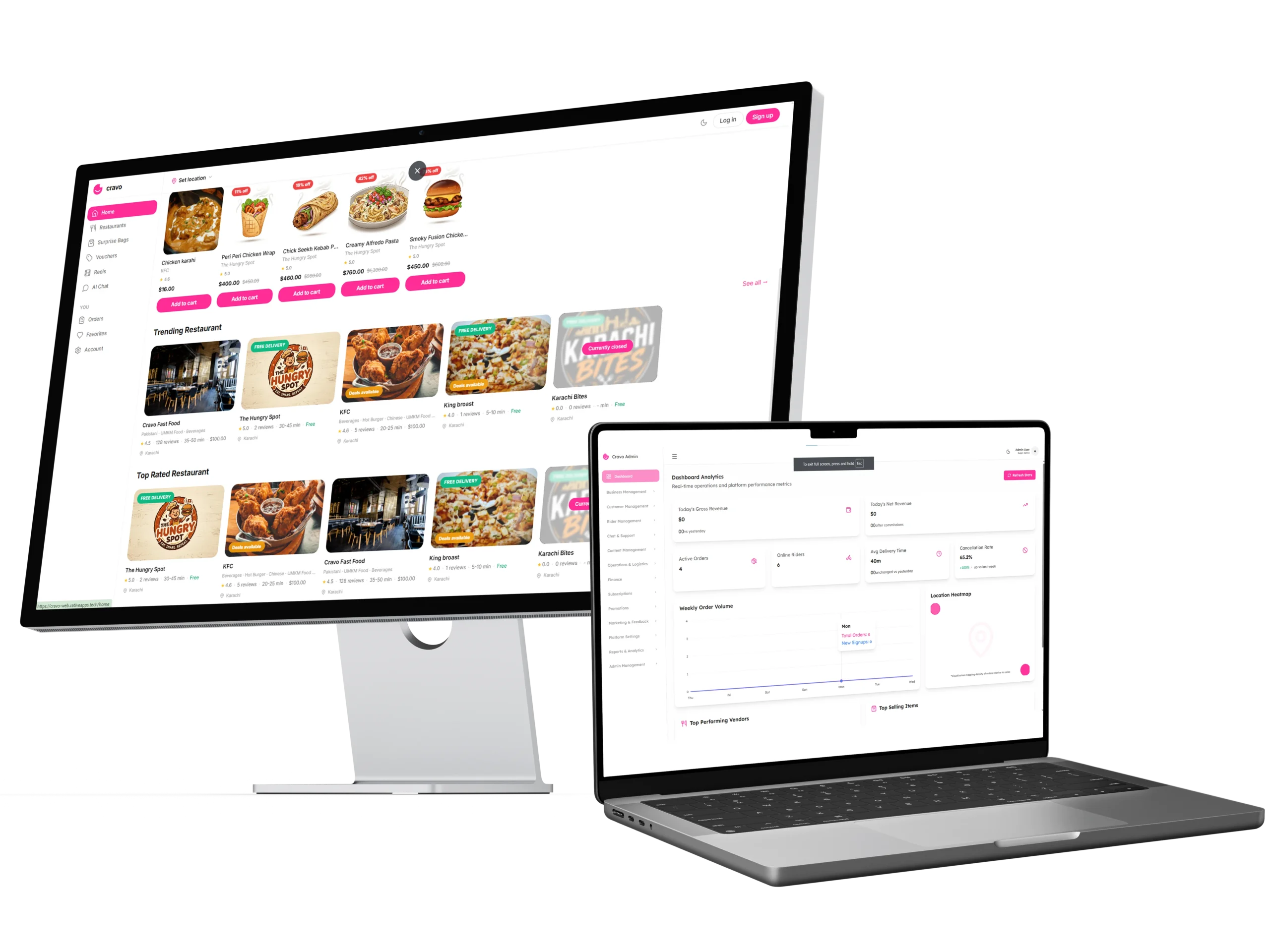 Cravo — customer web app and admin panel on Mac and laptop