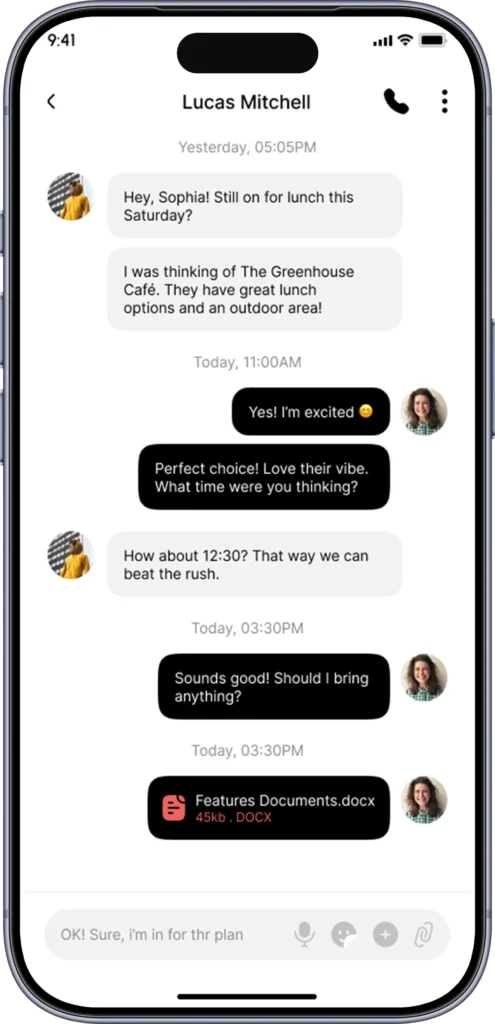 Direct message thread with a document attachment ready to send