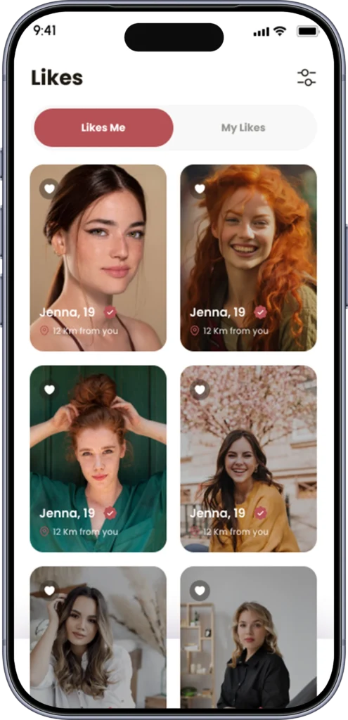 Likes screen showing the people who already liked your profile