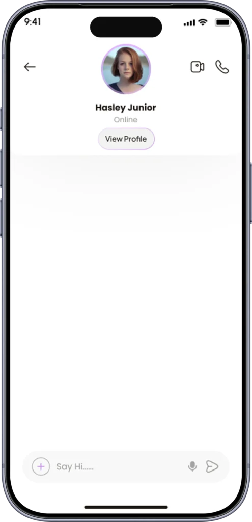 Empty chat thread with the match profile header and a message composer