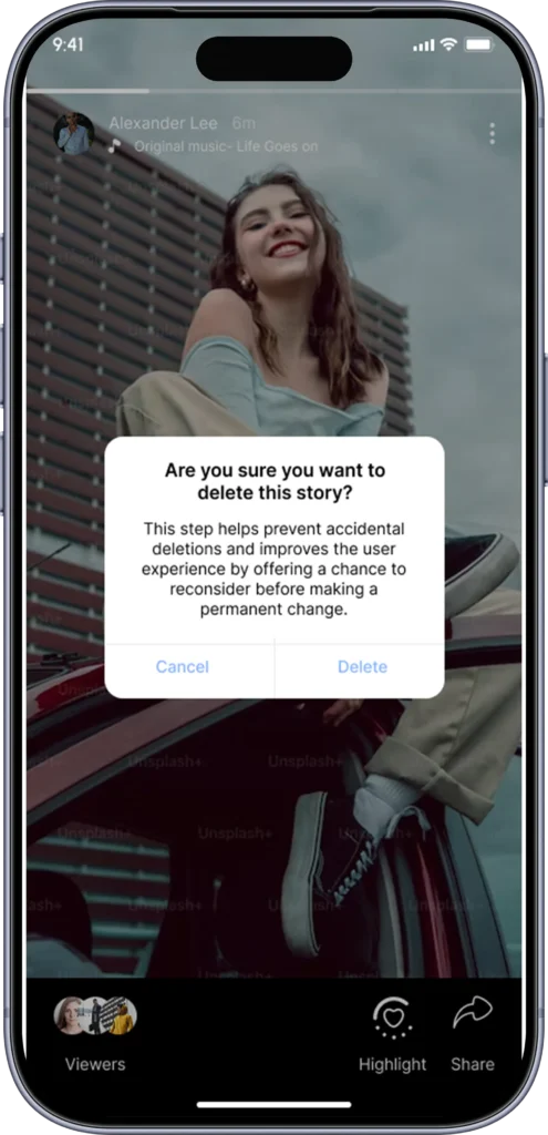 My story screen playing a published video story