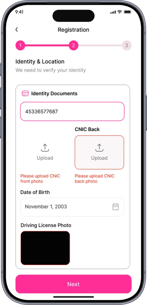 Rider registration entry screen for creating a delivery partner account